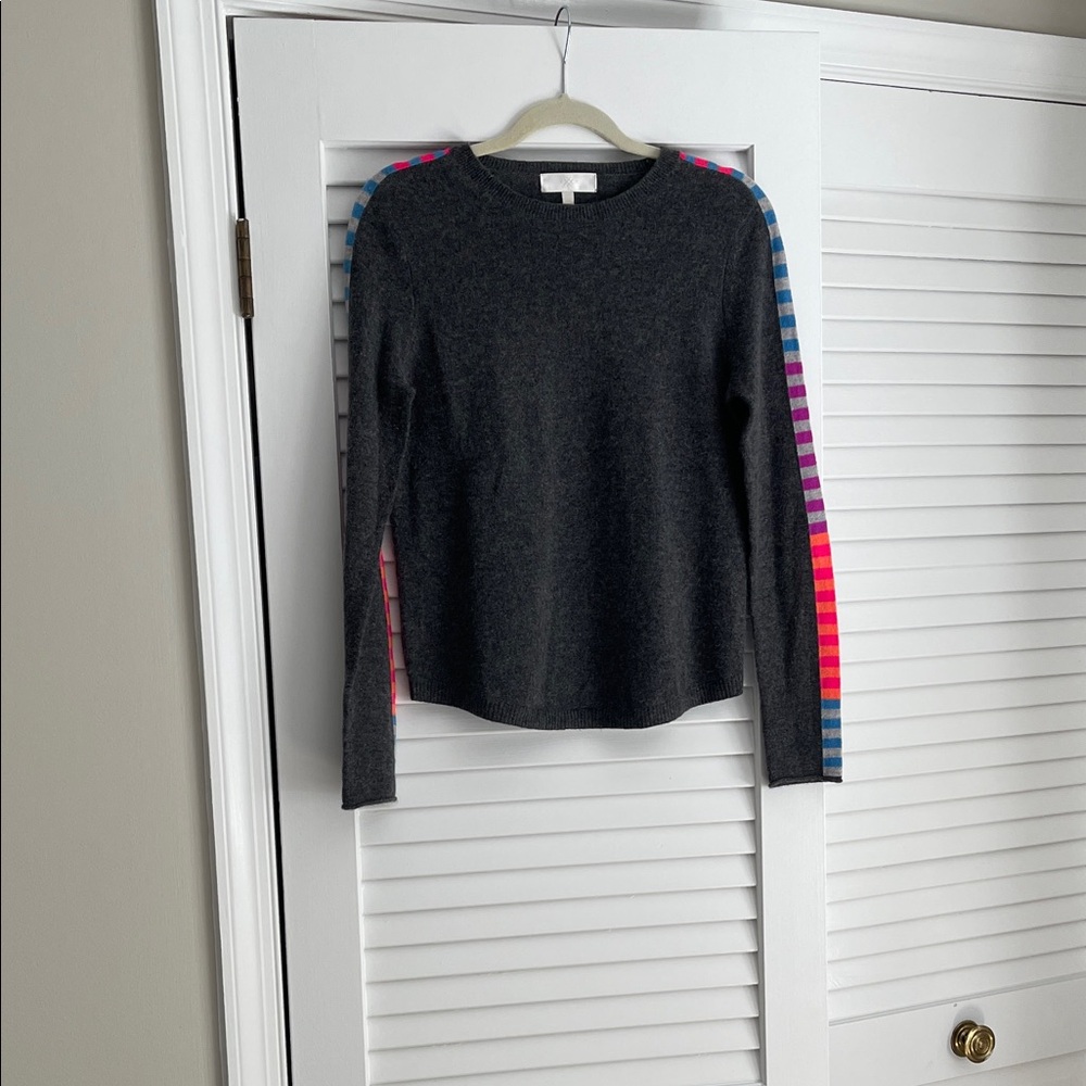 Lisa Todd Gray Sweater with Multicolor Stripes